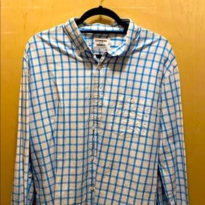 White and blue button down shirt